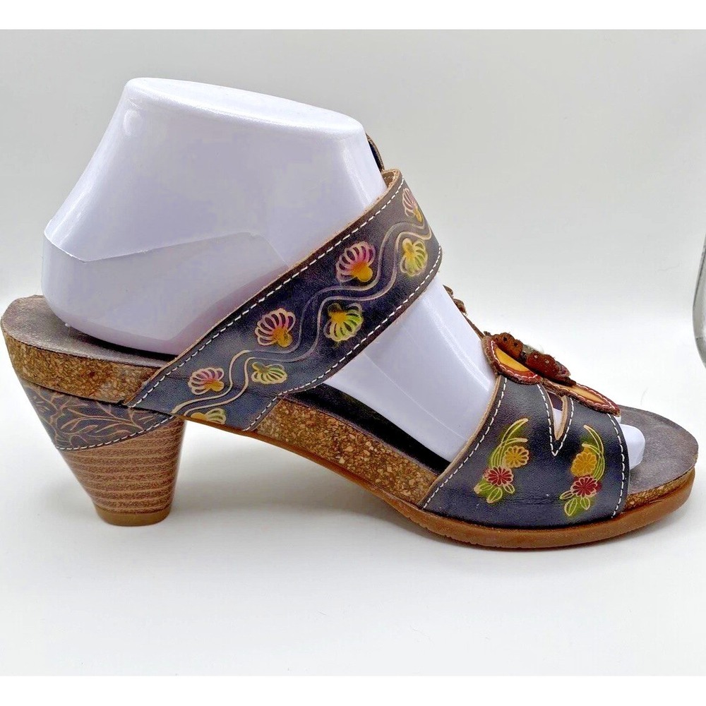 L'Artiste Spring Step HAVERB-NM Boho Floral Leather Block Heel Sandals Sz 10/41 - Picture 5 of 10